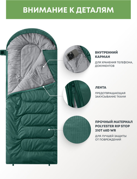 Изображение товара Спальный мешок RSP Outdoor Sleep 250 / SB-SLE-250-GN-L (зеленый)