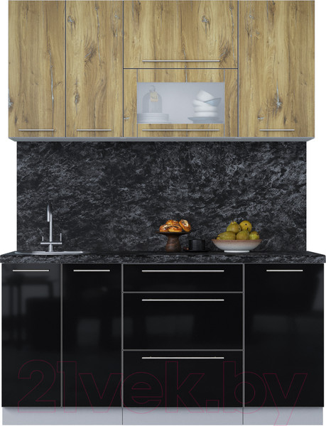 Изображение товара Кухонный гарнитур Интерлиния Мила Пластик 1.6 В (дуб эпоксид/черный/кастилло темный)
