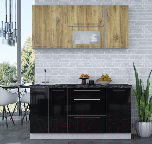 Изображение товара Кухонный гарнитур Интерлиния Мила Пластик 1.6 В (дуб эпоксид/черный/кастилло темный)