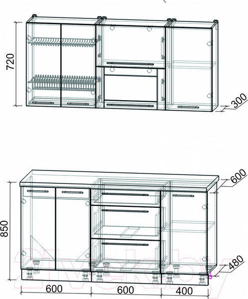 Изображение товара Кухонный гарнитур Интерлиния Мила Пластик 1.6 В (дуб эпоксид/черный/кастилло темный)