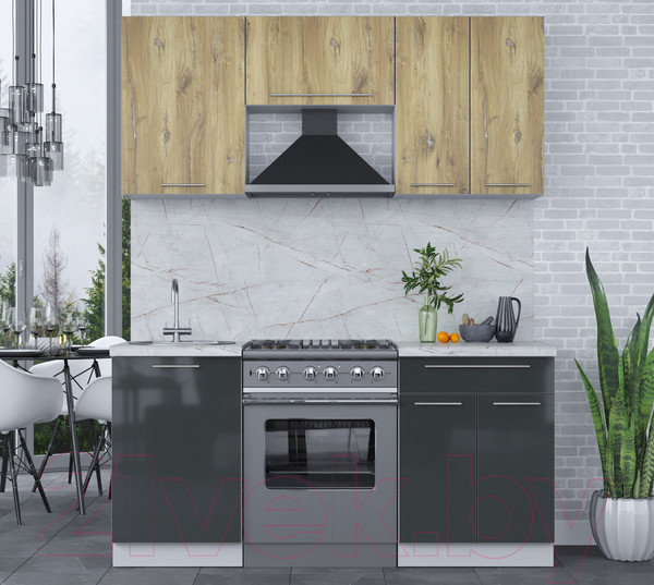 Изображение товара Кухонный гарнитур Интерлиния Мила Пластик 1.7 А (дуб эпоксид/антрацит/серый каспий)