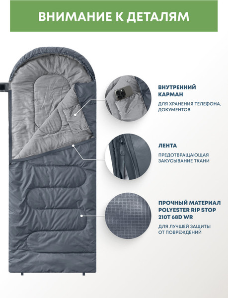 Изображение товара Спальный мешок RSP Outdoor Sleep 250 / SB-SLE-250-G-R (серый)