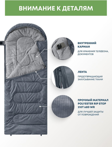 Изображение товара Спальный мешок RSP Outdoor Sleep 150 / SB-SLE-150-G-R (серый)