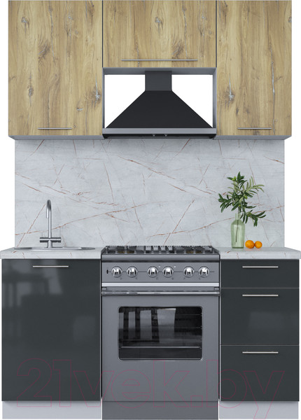 Изображение товара Кухонный гарнитур Интерлиния Мила Пластик 1.5 А (дуб эпоксид/антрацит/серый каспий)