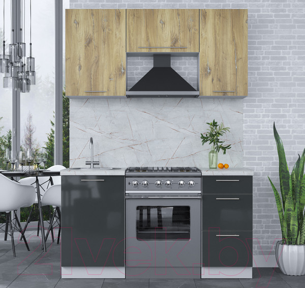 Изображение товара Кухонный гарнитур Интерлиния Мила Пластик 1.5 А (дуб эпоксид/антрацит/серый каспий)