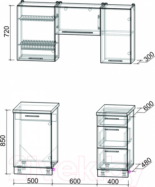 Изображение товара Кухонный гарнитур Интерлиния Мила Пластик 1.5 А (дуб эпоксид/антрацит/серый каспий)