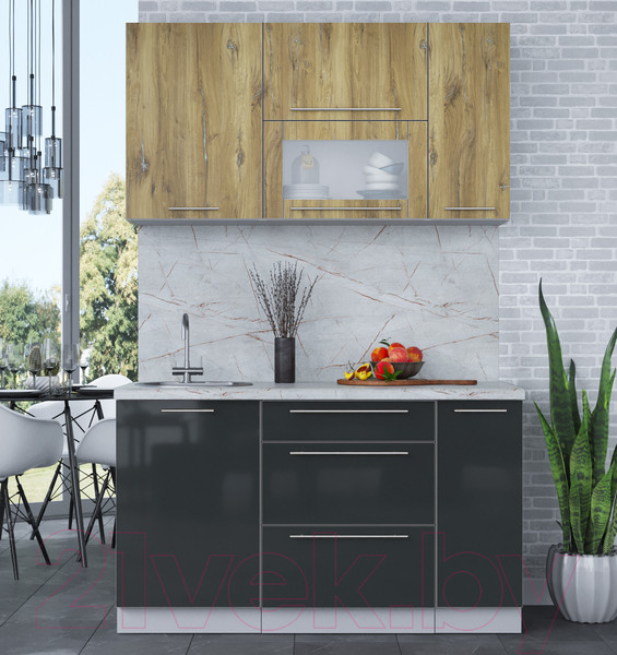 Изображение товара Кухонный гарнитур Интерлиния Мила Пластик 1.4 В (дуб эпоксид/антрацит/серый каспий)