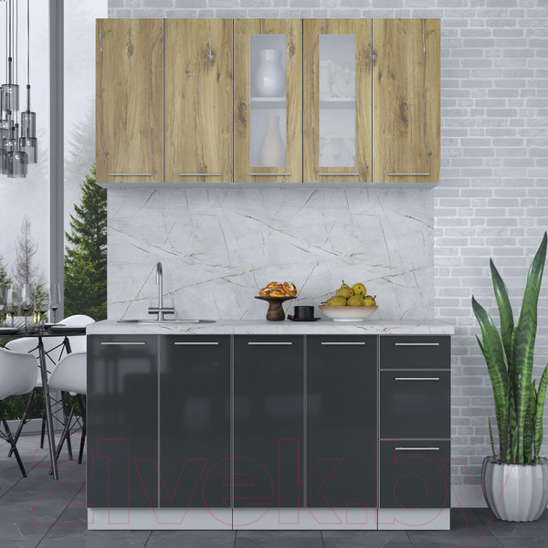 Изображение товара Кухонный гарнитур Интерлиния Мила Пластик 1.5 Б (дуб эпоксид/антрацит/серый каспий)