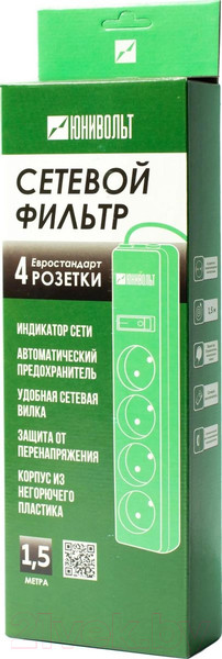 Изображение товара Сетевой фильтр Юнивольт 00-00000386 (1.5м, 4 розетки, белый)