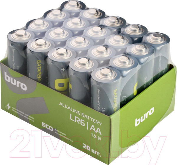 Изображение товара Комплект батареек Buro Alkaline LR6 AA (20шт)