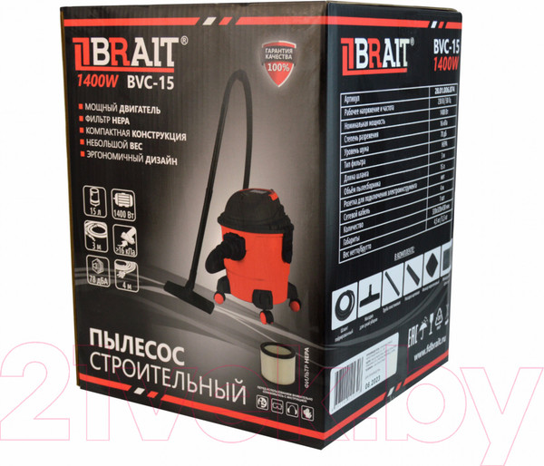 Изображение товара Профессиональный пылесос Brait BVC-15