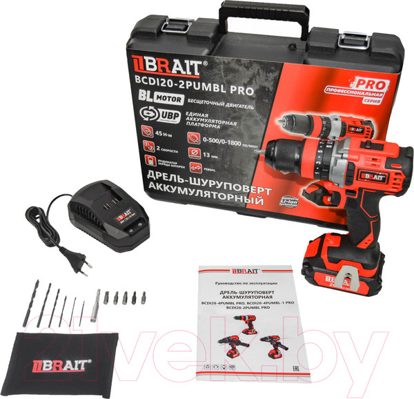 Изображение товара Аккумуляторная дрель-шуруповерт Brait BCDI20-2PUMBL PRO