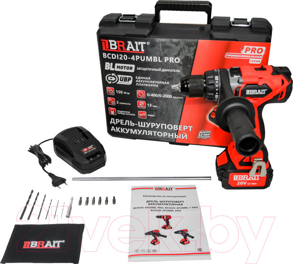 Изображение товара Аккумуляторная дрель-шуруповерт Brait BCDI20-4PUMBL-1 PRO