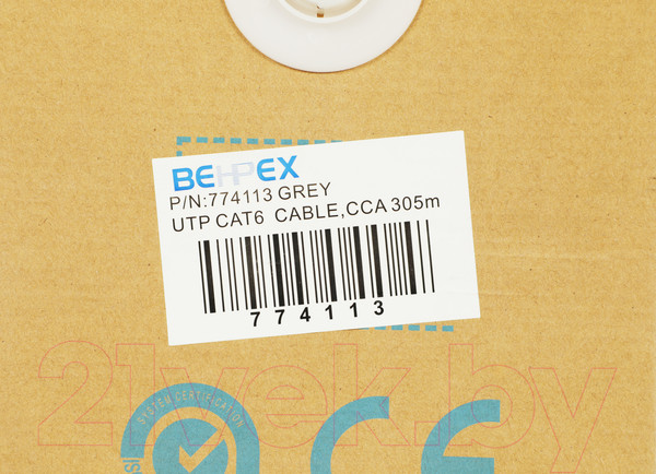 Изображение товара Кабель No Brand UTP 4 пары cat6 solid 0.55мм CCA (305м, серый)