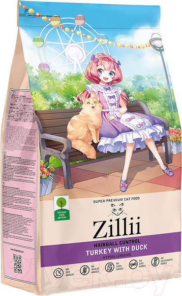 Изображение товара Сухой корм для кошек Zillii Hairball Control индейка с уткой / 5658181 (2кг)