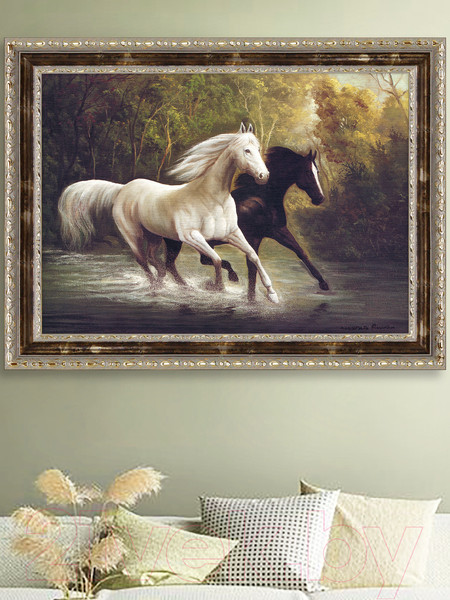 Изображение товара Картина Декарт Белая и черная лошади 8Л2459 (в раме)