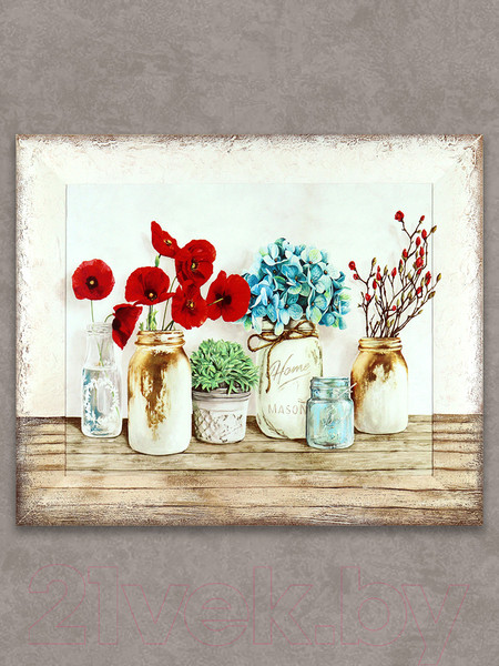 Изображение товара Картина Декарт Вазы красными цветами 8Л0862 (в раме)