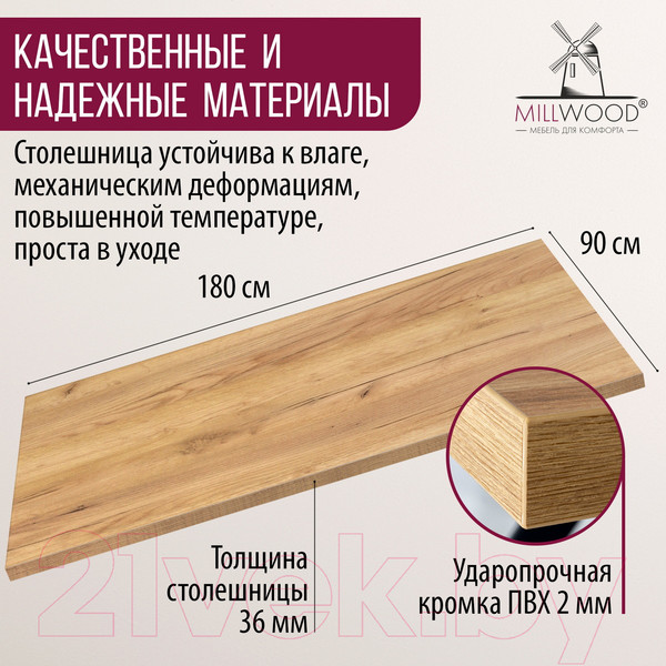 Изображение товара Столешница для стола Millwood 180x90 (дуб золотой Craft)