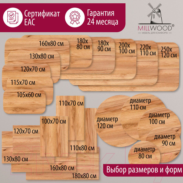 Изображение товара Столешница для стола Millwood 180x90 (дуб золотой Craft)