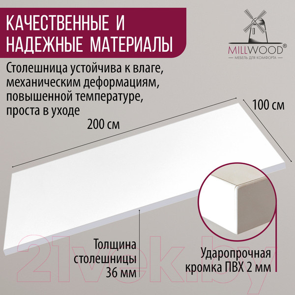 Изображение товара Столешница для стола Millwood 200x100 (белый)