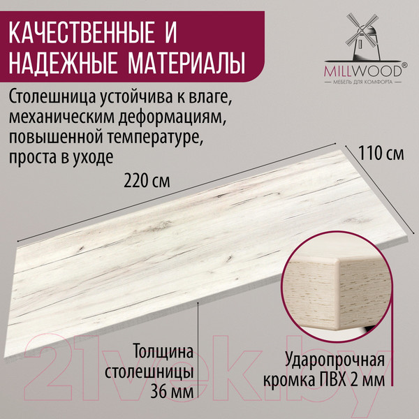 Изображение товара Столешница для стола Millwood 220x110 (дуб белый Craft)