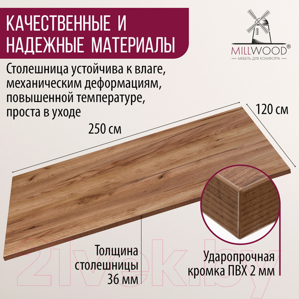 Изображение товара Столешница для стола Millwood 250x120 (дуб табачный Craft)