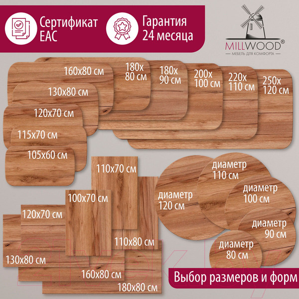 Изображение товара Столешница для стола Millwood 250x120 (дуб табачный Craft)