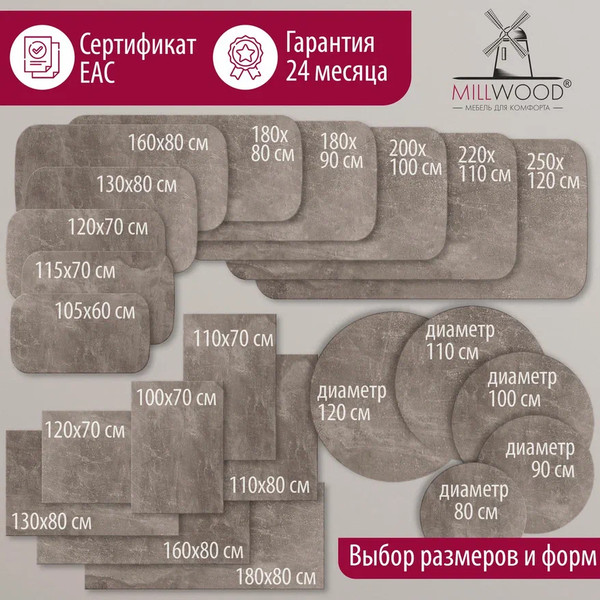 Изображение товара Столешница для стола Millwood Закругленная 250x120 (бетон)