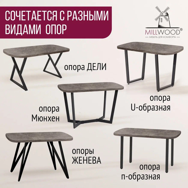 Изображение товара Столешница для стола Millwood Закругленная 250x120 (бетон)