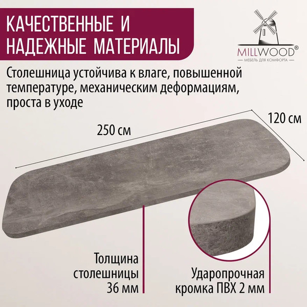 Изображение товара Столешница для стола Millwood Закругленная 250x120 (бетон)