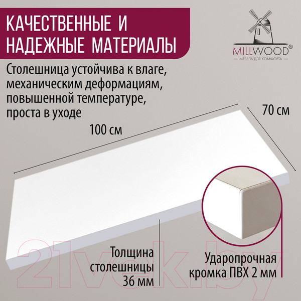 Изображение товара Столешница для стола Millwood 100x70x3.6 (белый)
