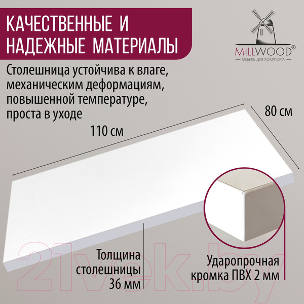 Изображение товара Столешница для стола Millwood 110x80x3.6 (белый)