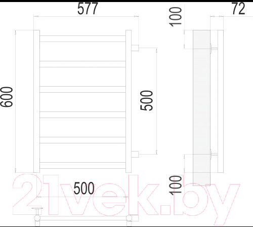 Изображение товара Полотенцесушитель водяной Terminus Аврора П6 500x600 (золото,с боковым подключением 500)