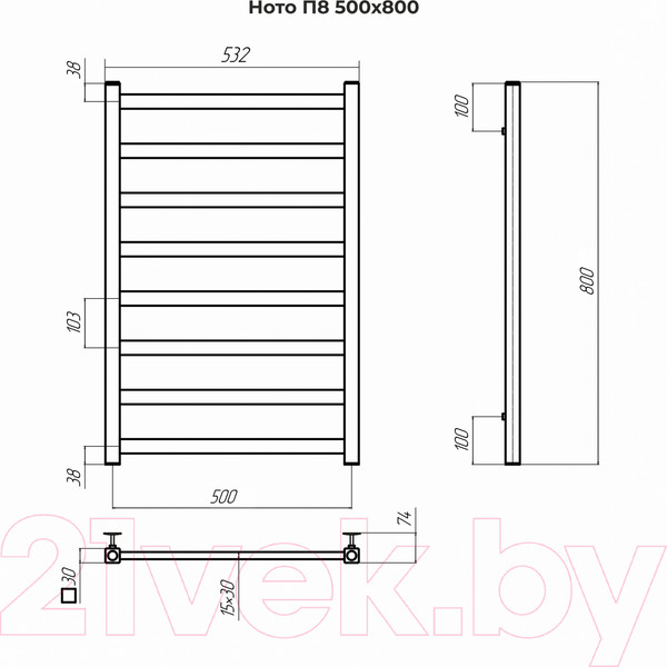 Изображение товара Полотенцесушитель водяной Terminus Ното П8 500x800 (золото)