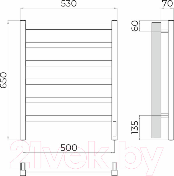 Изображение товара Полотенцесушитель электрический Terminus Ното П6 500x650 (quick touch)