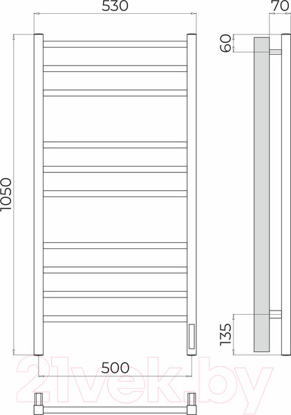 Изображение товара Полотенцесушитель электрический Terminus Ватикан П10 500x1050 (quick touch)