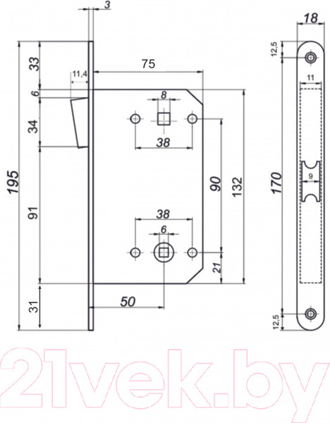 Изображение товара Защелка врезная Vettore WC 530 B-S Magnet SSG (сатинированное золото)