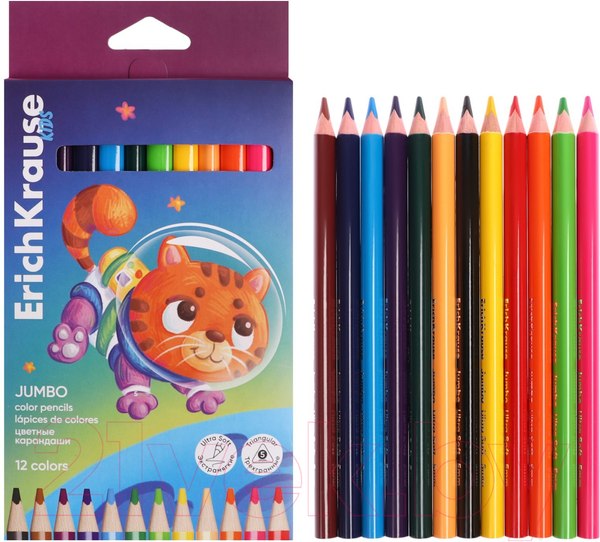 Изображение товара Набор цветных карандашей Erich Krause Kids. Jumbo Space Animals / 61780 (12цв)