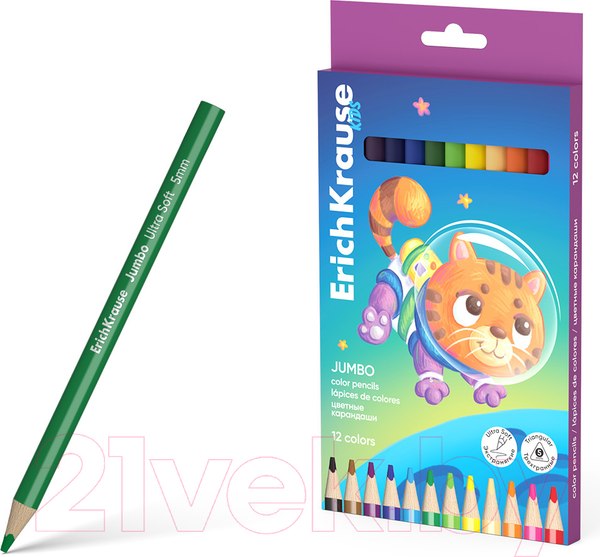 Изображение товара Набор цветных карандашей Erich Krause Kids. Jumbo Space Animals / 61780 (12цв)