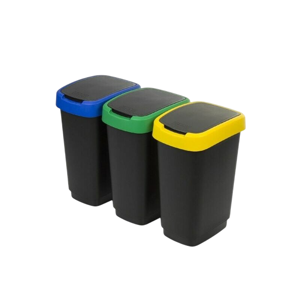 Изображение товара Набор мусорных ведер Rotho Twist / 1045899999 (25л, небесный/золотистый/зеленый)