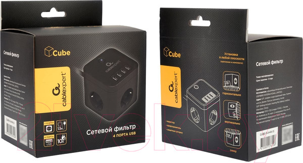 Изображение товара Сетевой фильтр Cablexpert CUBE-3-U4-B-1.5