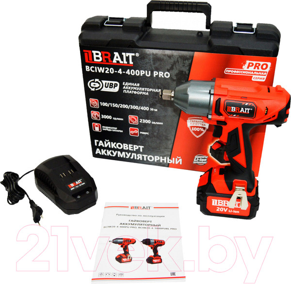 Изображение товара Аккумуляторный гайковерт Brait BCIW20-4-400PU PRO