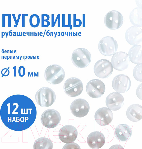 Изображение товара Набор пуговиц Sentex TOP1-10/2 (12шт, белый перламутр)