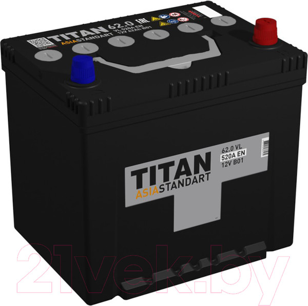 Изображение товара Автомобильный аккумулятор TITAN Asia Standart D23 520A R+ B01 (62 А/ч)