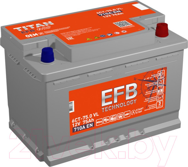Изображение товара Автомобильный аккумулятор TITAN EFB L3 710A R+ (75 А/ч)