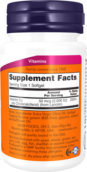 Изображение товара Витамин NOW Foods Vitamin D-3 2000 IU (120капсул)