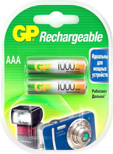 Изображение товара Комплект аккумуляторов GP Batteries 100AAAHC AAA NiMH 1000mAh / 100AAAHC-2DECRC2 (2шт)