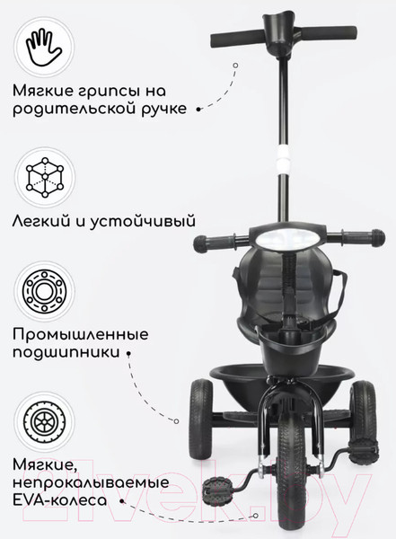 Изображение товара Трехколесный велосипед с ручкой Amarobaby Legend / AB22-36LG/09 (черный)