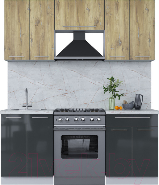 Изображение товара Кухонный гарнитур Интерлиния Мила Пластик 1.8 А (дуб эпоксид/антрацит/серый каспий)