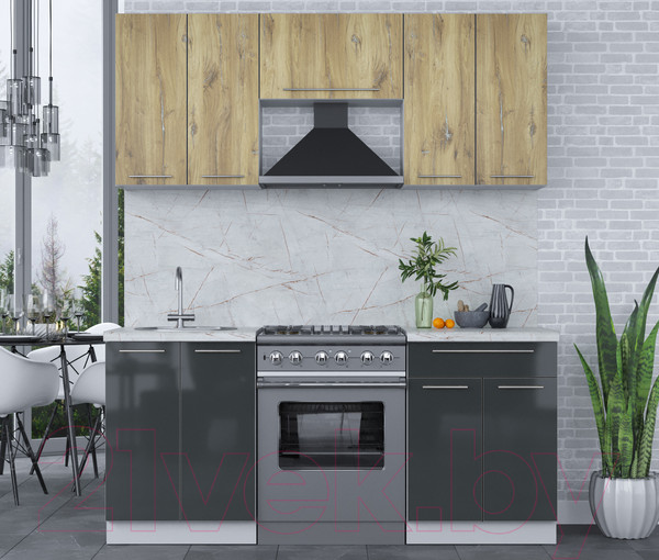 Изображение товара Кухонный гарнитур Интерлиния Мила Пластик 1.8 А (дуб эпоксид/антрацит/серый каспий)